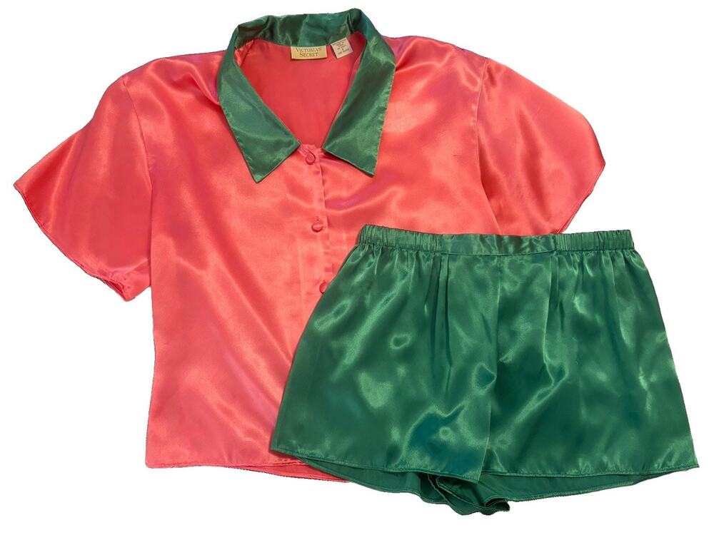 Vintage Victoria’s Secret Gold Label Watermelon Button Top And Shorts PJ Set